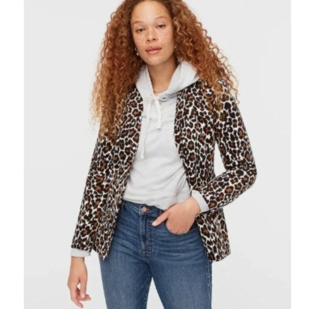 NWT J. Crew Parke Blazer in leopard stretch corduroy, Black & Tan | Size 6